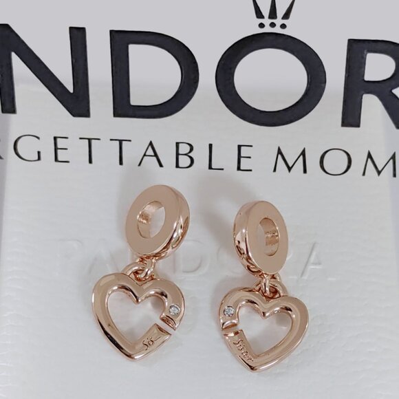 Pandora Linked Sister Hearts Split Dangle Charm with box Rose Gold Plated - Picture 1 of 6